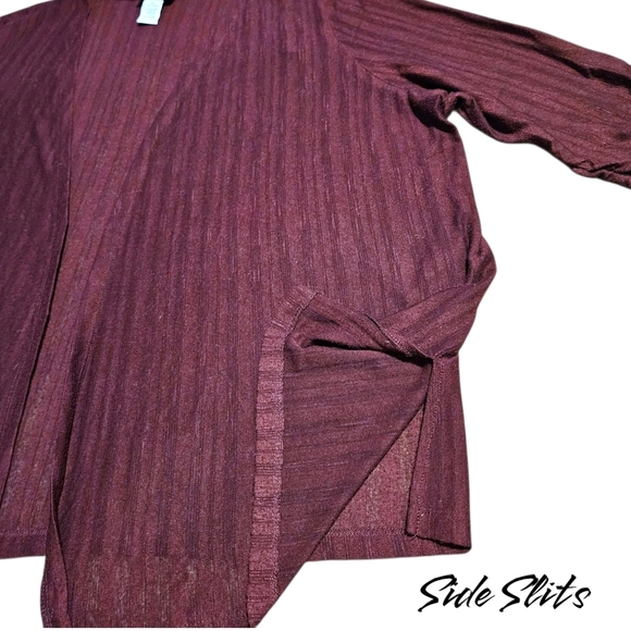 Catherines 3X Open Front Cardigan Ruched Sleeves Shadow Stripe Lightweight - Picture 4 of 10